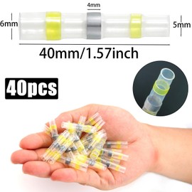 Mbsomnus Pack of 40 Solder Connectors, Heat Shrink Connectors, AWG12-10 Cable Connectors, Waterproof Solder Connectors, Heat Shrink Tube, Insulated Crimp Connector, Butt Connector for Automotive,