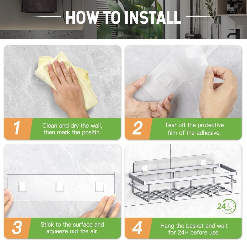 Uamector Shower Shelf, No Drilling, Rustproof, Bathroom Shelf, Shampoo Holder