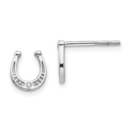 Solid 925 Sterling Silver Diamond Horseshoe Post Studs Earrings - 8mm x 7mm (.01 cttw.)