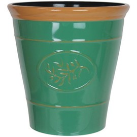 Fyne-Finds Round Olive Dark Green Plastic Brown Rim Tall 14L Gloss Garden 30cm, 12inch Planter Pot