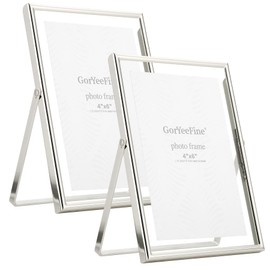 Silver Floating Frame 7x5" Set of 2 for picture 3.5x5'', 4x6'', Beautiful Metal rounded Edge Frames Adjustable Tabletop/Shelf Photo Frame, Classy Gift Choice for Wedding, Christmas,Birthady, Home or Office Decor