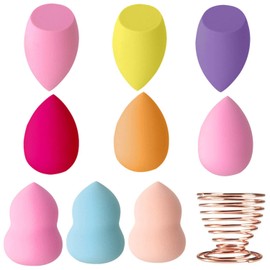 Makeup Sponge Set of 9 Multifunctional Makeup Puff Foundation Sponge for Wet and Dry Use, Includes 1 Metal Stand