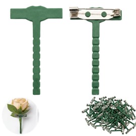100 Pcs Boutonniere Pins T Shaped Corsage Clips Green Boutonniere Clip Plastic Safety Pins for Wedding Flowers Prom Party Corsage Supplies Buttonhole Accessories