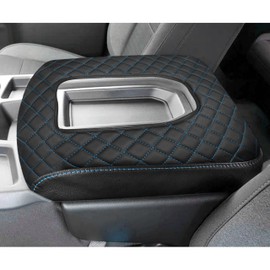 Armrest Cover for Chevy Silverado GMC Sierra Accessories 2019-2023 2024 2025 Interior Accessories Center Console Cover Anti-Scratch Leather Armrest Decoration (Blue Stitches)