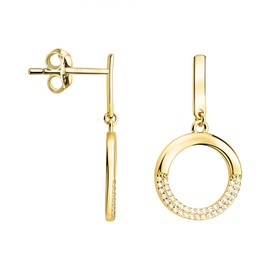 SOFIA MILANI - Women's Earrings 925 Silver with Zirconia Stones - Circle Earrings, Yellow Gold, Cubic Zirconia