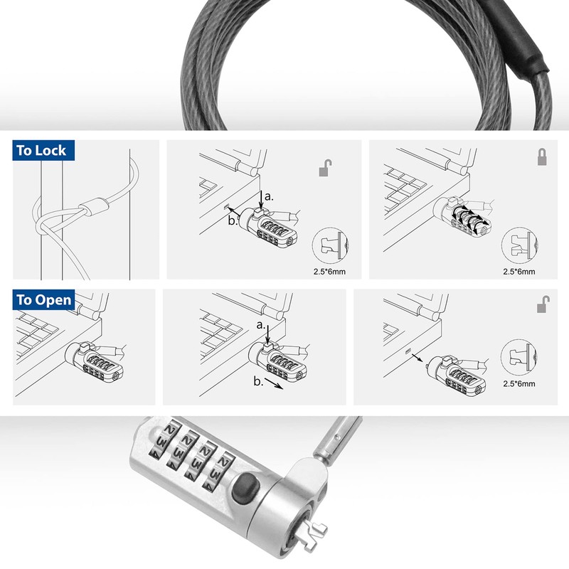 ACT Laptop Lock Security Cable 2 m, Password Protection 4