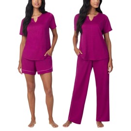 Carole Hochman Midnight Women’s 3-piece Elastic Waistband PJ Set with Pockets (Pink, X-Large)