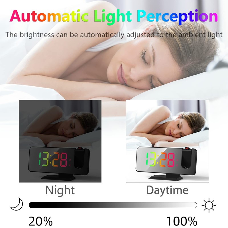 Petilleur Projection Alarm Clock for Bedroom Ceiling, 180° Rotatable Projector