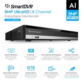 Amcrest 5MP UltraHD 8 Channel DVR Security Camera System Recorder, 5MP Security DVR for Analog Security Cameras, Remote Smartphone Access, HDD & Cameras NOT Included (AMDV5M8)