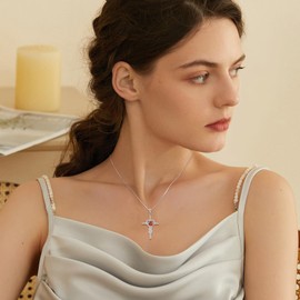 Rocayi Cross Garnet Necklace for Women 925 Sterling Silver Infinity January Birthstone Pendant Necklace Religious Christian Jewelry Gifts Wife Mom Girlfriend Her