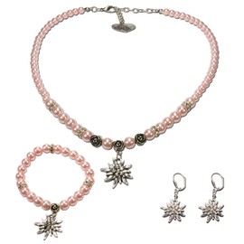 Alpenflüstern Costume Jewellery Set Pearl Costume Necklace, Bracelet & Earrings Rhinestone Edelweiss – Dirndl Necklace, Bracelet, Earrings in Traditional Colours SET024, Alloy, Rhinestone, Pearl