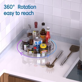 JESIFFY Lazy Susan Turntable Organiser Fridge 27 cm + 23.5 cm Rotating Plate Fridge Rondell Organiser Spice Holder Kitchen Organiser Spice Rack Rotatable for Spices Yoghurt Pack of 2