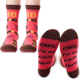 PXTIDY Funny Adult Birthday Gifts 18th Birthday Socks OMG I'm an Adult Now Socks Gifts for Adult 18th Birthday 18 Year Old Girl Gift (2 Pairs/Set)