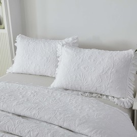 Brandream Quilted Pillow Shams Cotton Set of 2 King Size White Ruffle Pillow Shams Farmhouse Decorative Pillow Covers King Size