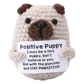 TOYMIS Positive Pug, Adorable Hand Knitted Puppy Doll with Inspirational Card, Emotional Plush Gifts for Positive Support for Animal Lovers & Best Friends