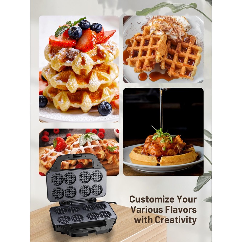 Mini Waffle Maker Machine, 8 Small Waffle Bites, Nonstick Waffle