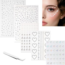 vvpesca Heart & Pearl Face Eye Gems, Self-Adhesive Hair Jewels, Sparkly Face Jewels for Makeup, Stick on Gems Pearl Rhinestones Stickers, Rave Accessories for Hair, Eye, Kids, Women
