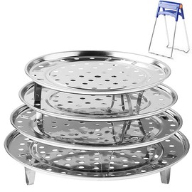 Round Stainless Steel Steamer Rack 7.6" 8.5" 9.33" 10.23" Inch Diameter Steaming Rack Stand Canner Canning Racks Stock Pot Steaming Tray Pressure Cooker Cooking Toast Bread Salad Baking (4 Pack)