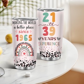 MoYueno 60th Birthday Gifts for Women, 60 Year Old Gifts Ideas for Woman, 20oz Stainless Steel Since 1965 Tumblers with Brush & Straw, Birthday Present for Her