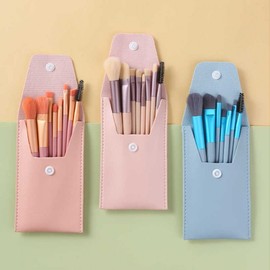 Mini Makeup Brush 8 Soft Head Mini Makeup Brush Set Portable Eyeshadow Brush Coral Powder [Self-Sealing Bag] 15ea