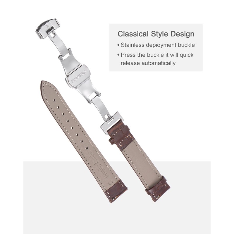 sourcing map Brown Leather Watch Band 16mm Quick Release Deployment