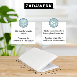 ZADAWERK® Bügelvlies - 40+18 - Weiß - 90 x 100 cm - Vlies einseitig - mittel - nähen - Stoffe - aufbügeln - verstärken - mit Anleitung
