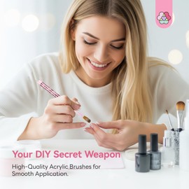 SAVILAND Kolinsky Acrylic Nail Brush Set: High Quality Acrylic Brush 4PCS Holographic Gradient Pink Nail Brush for Smooth Acrylic Application Nail Extension Carving Size 6/10/12/14 DIYNails