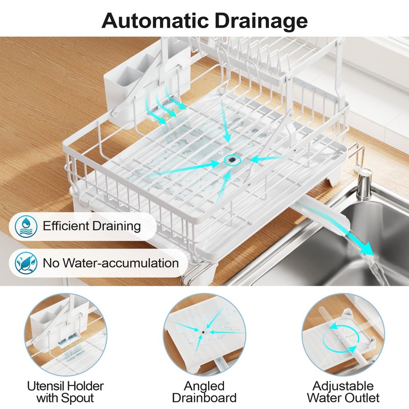 GSlife Large Dish Drying Rack - Extendable 2-in-1 Dish Racks