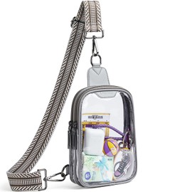 LATMAP DOUBLE ZIPPER Clear bags Stadium Approved Crossbody Sling Bag Fanny Pack Purses for Women Men Belt bag for Stadium Events,Grey