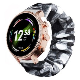 Compatible for Fossil Gen 6 Smartwatch Band, Giaogor Fabric Elastic Scrunchie Elastic Replacement Straps Compatible for Fossil Gen 6 42mm / 44mm Smartwatch (Grid, 44mm Case-Man)