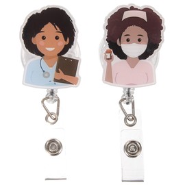 SHINEOFI 2 Pcs Girl Nurse Badge Holder Reel Retractable Badge Holder Funny ID Reel with Clip for Nurse Doctors Volunteer Students Hospital Office Worker Gifts