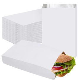EUSOAR Foil Sandwich Bags, 200pcs 10.3"x6.3"x1.6" White Hamburger Wrappers Bags, Aluminum Foil Grease Resistant Buger Food Storage Packaging Bag Pouch for Hot Dog Bakery Cookies Snacks