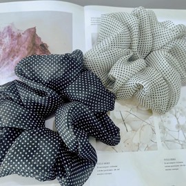 Large satin Scrunchies XL Silk Oversized Scrunchie for Thick long Hair Scrunchy Bobbles Hair Ties Jumbo for Women Girls (BW DOT)