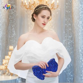 Handmade Inlay Rhinestone Bow Clutch Bag for Women, Sparkling Evening Party Wedding Purse with Detachable Pearl Chain Strap