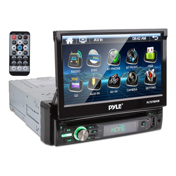 Pyle Single DIN Head Unit Receiver - In-Dash Car Stereo with 7” Multi-Color Touchscreen Display - Audio Video System with Bluetooth for Wireless Music Streaming & Hands-free Calling - PLTS78DUB, BLACK