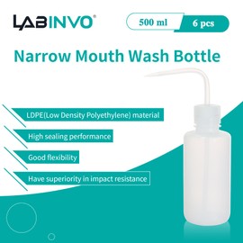 LABINVO 6pcs of Economy Wash Bottles, Vol.500ml (17oz), Narrow-Mouth, Self-Venting Safety Wash Bottles, LDPE Material,IN-WBN500