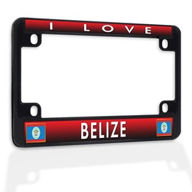 Fastasticdeals Metal Insert Bike License Plate Frame I Love Belize Weatherproof Motorcycle Accessories Black 4 Holes Solid Insert