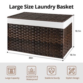 OIAHOMY Large Storage Basket with Lid, 42.3 Gallon (160L) Blanket Basket with Removable Liner Bag, Wicker Hamper with Handle, Foldable, Hamper for Bedroom, Brown