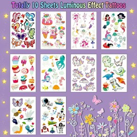 Leesgel Tattoo Children Girls Pack of 140 Luminous Children's Tattoo Stickers Children Mixed Styles Children's Tattoos Girls Party Bags Children's Birthday Decoration Girls Children