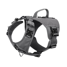 ICEFANG GN8 Tactical Dog Harness with 4X Metal Buckles for Large Sized Dogs,Reflective in Training Walking K9 Dog Vest,No-Pull Front Leash Clip,Adjustable Pet Harness (Grey, Large (Pack of 1))
