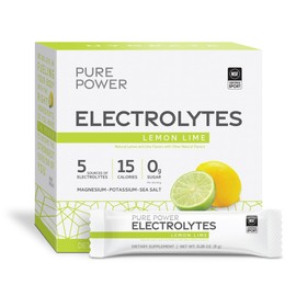 Dr. Mercola Pure Power Electrolytes, Lemon Lime Flavor, 5.13 oz (145.6 g), 30 Servings (30 Packets), 15 Calories and 0 g Sugar Per Serving, Non-GMO, NSF Certified for Sport