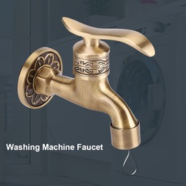 Delaman Water Faucet, Antique Style Brass Washing Machine Faucet Wall Mount Laundry Cold Water Tap for Bathroom Use