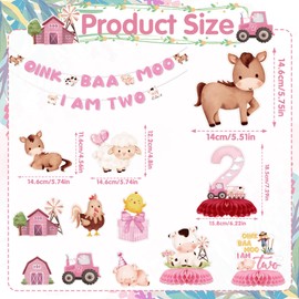 Lovarywow Farm Birthday Party Decorations - 13PCS Oink Baa Moo Im Two Party Decorations Banners Hanging Swirls Honeycomb Centerpieces Farm Animals Theme 2nd Birthday Decor Supplies for Girl
