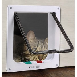CEESC Cat Flap Door Magnetic Pet Screen Door With 4 Way Lock for Puppies and Small Dogs, 3 Sizes and 2 Colors Options (S: 7.56"(W) x 7.87"(H) x 0.71"(D), White)
