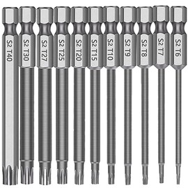 Bestgle Torx Bit Long Hex Bits 11 Piece 75 mm S2 Steel with Magnetic Torx Screwdriver Bits Set 1/4 Inch Hex Shank T6-T40 Strong Hardness Star Head Bits Electric Screwdriver Tools