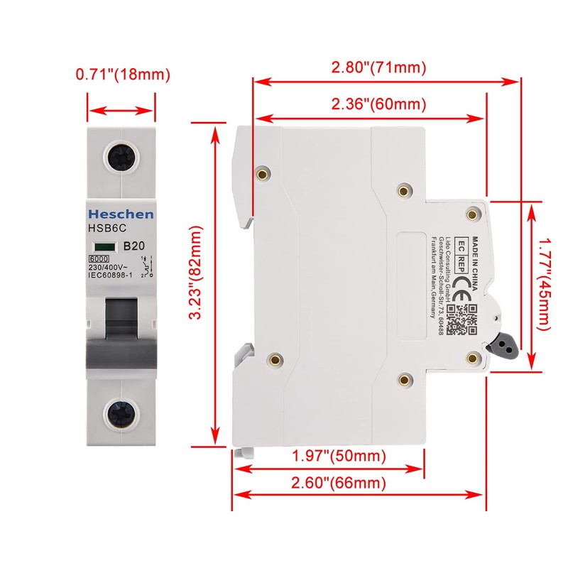 Heschen HSB6C 20 Amp Current 1 Pole Type B 6kA