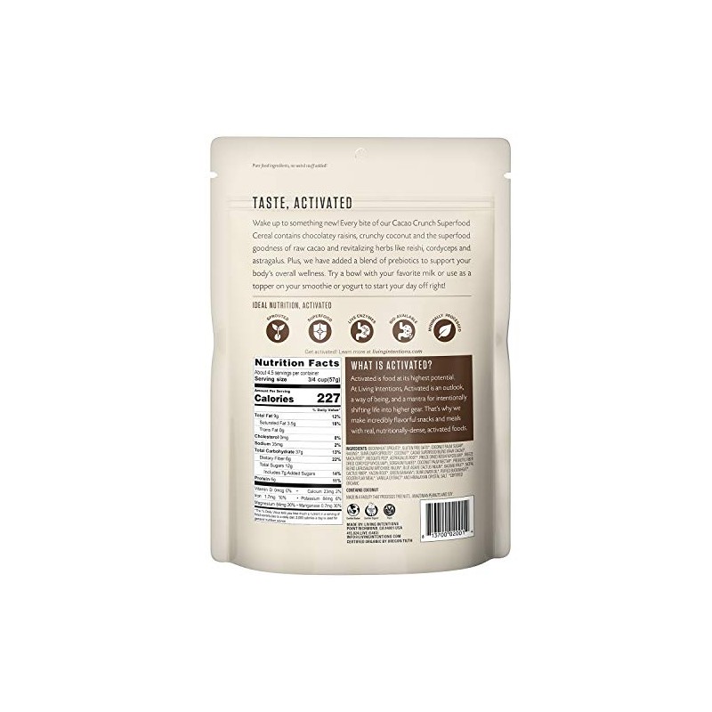 Living Intentions Organic Superfood Cereal – Cacao Crunch – NonGMO