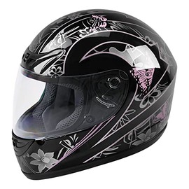 TCT-MOTORPARTS DOT Adult Helmet Pink & Black Butterfly Full Face Street Sport Motocross Helmet (X-Large)