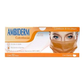 Cubreboca Econoply 3 Pliegues Ambiderm Colorfull Caja C/50 Color Naranja