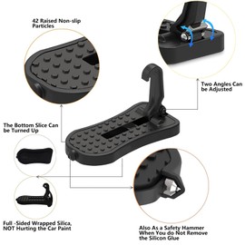 NATGIC Car Door Pedal, Car Doorstep Foot Pegs U Shaped Foot Pedal on the Roof Easy Access to Rooftop Antiskid Multifunction Universal Automobile Pedal with Safety Hammer Doorstep (16cm, Black)